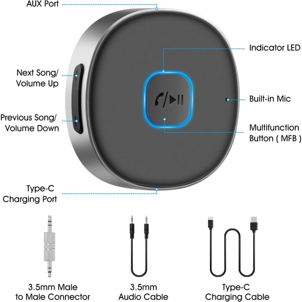 Auton Bluetooth-lisävastaanotin, langaton Bluetooth 5.0 -ääni R