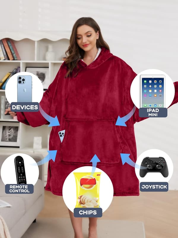 Bærbar hettegenser med hette, supervarm for kvinner og menn, oversized
