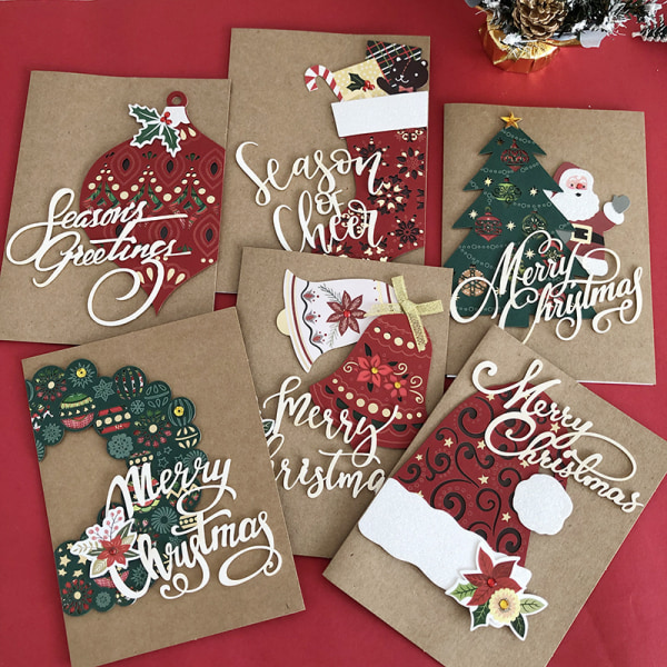 8 pieces of 3D Christmas greeting cards, brown paper greeting ca