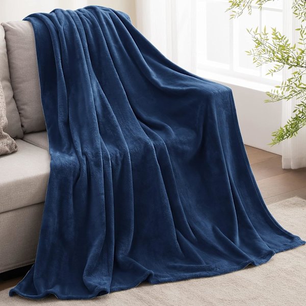 Marineblå Fleece Tæpper til Sofa og Seng, Hyggeligt Fuzzy Tæppe,