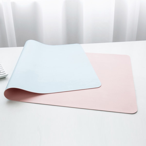 PU Læder Skrivebordsmatte, Udvidet Mussemåtte, Vandafvisende Skrivebordsbeskytter, Ultratynd Stor Laptop Tastaturmatte (pink+blå), Dobbeltsidet 90*45cm