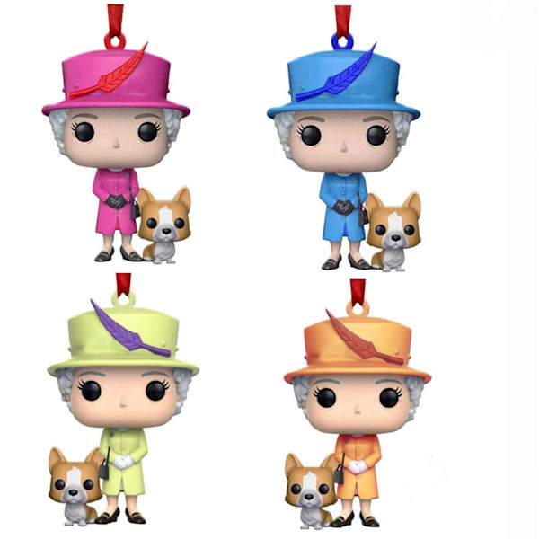 4 stk. Elizabeth II Dronning og Corgi Akryl Keepsake Ornament, Ch