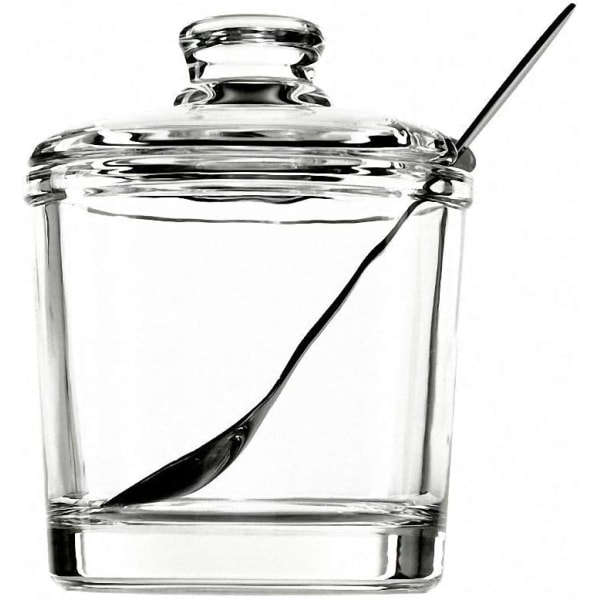 Classic Clear Glass Sugar Bowl with Lid Serving Spoon Salt Jar P