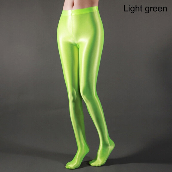 Glänsande ogenomskinliga glänsande satinstrumpbyxor för kvinnor i stora storlekar, ljusgrön