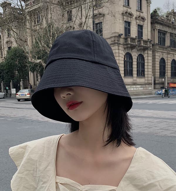 Svart Bucket Hat för kvinnor Casual enfärgad bomullsmössa utomhus Bea