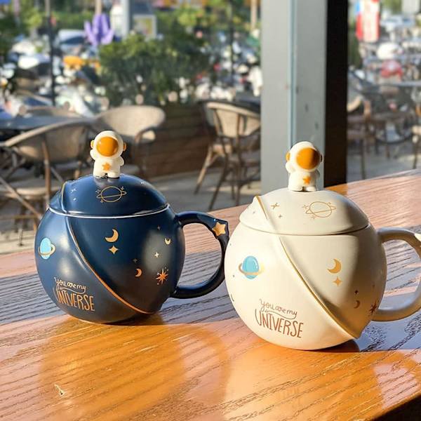 Søde Astronaut Kopper med Låg, Nyhed Keramisk Kaffe Kop, Mornin