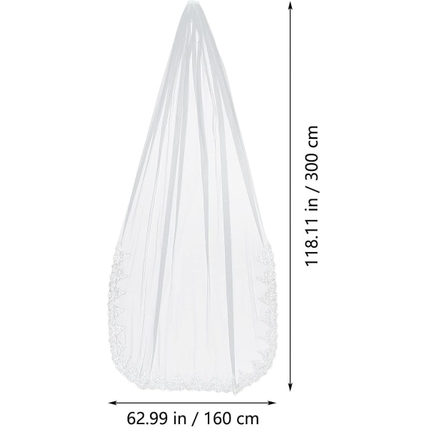 Brude slør, lang, elfenbenhvit, gulvlengde, 3 m, elegant, enkel