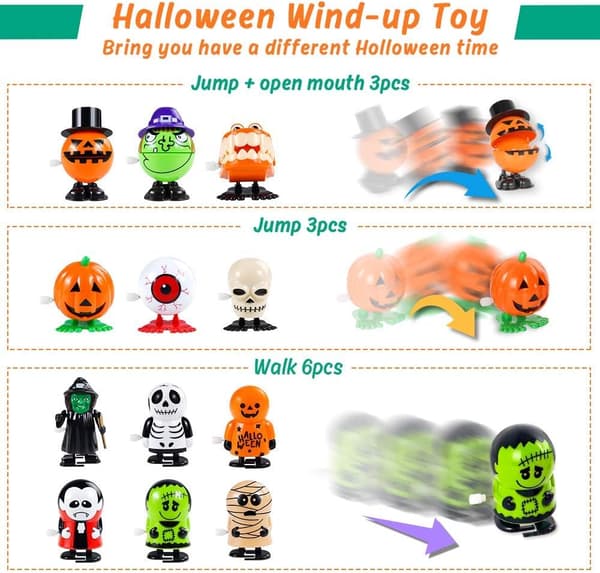 Halloween Vind-Up Leksaker för Barn - 12 Pack Små Barnpresenter Som