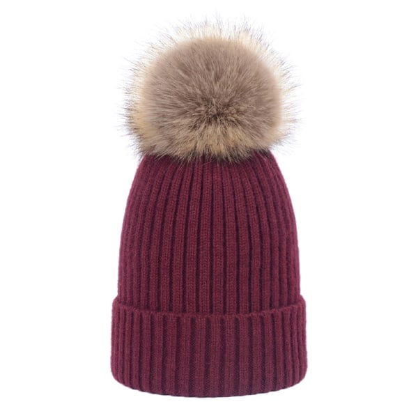 Strikkede Cozy Varme Vinter Snowboarding Ski Hat med Pom Pom Slouchy Cap til Børn Baby - Bourgogne