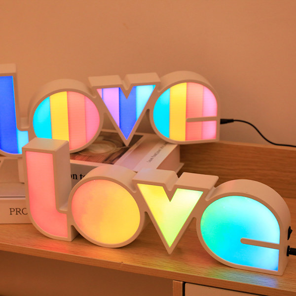 Kærlighedsbrev Model LED Natlys, Farverig Neon Skiltlys, USB/Batteridrevet, Perfekt til Hjemmedekoration/Soveværelse/Bar/Bryllup/Valentinsdag