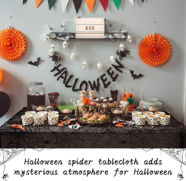 Halloween Dekorationer Rektangulär Spindelväv Bordsduk, Rund L
