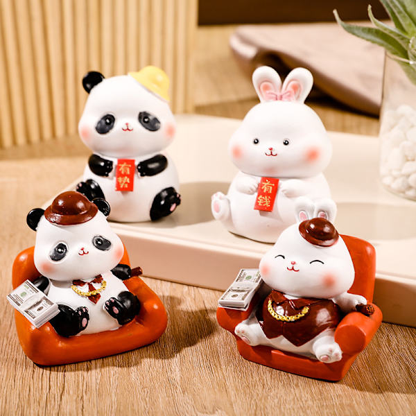 4 Finansier Kanin Panda Harts Kunsthåndværk Dekoration Mini H