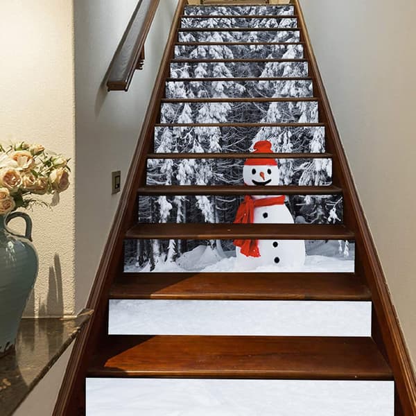 3D Vinter Snö Träd Snögubbe Trappdekaler Jul Trappdekaler