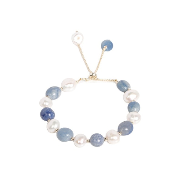Flickarmband med odlade pärlor och blå kristaller