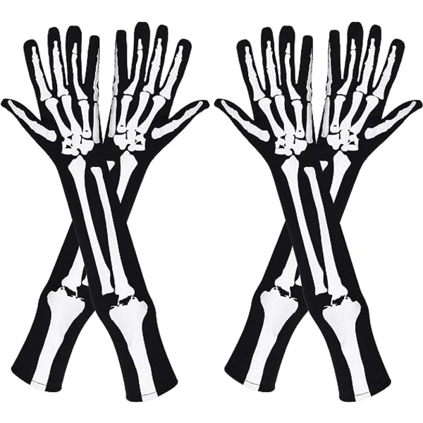 2 par skeletthandskar Dödskallehandskar Lång arm Hel fingerhandskar