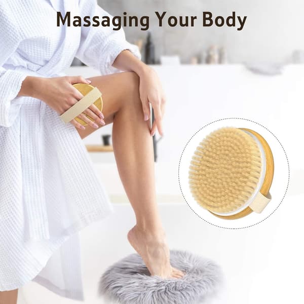 2-pack bambu torr kroppsborste, våt & torr duschborste, celluliter