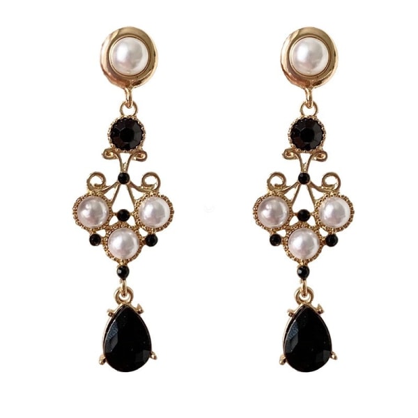 Vintage Pearl Earrings Svarta örhängen för kvinnor Pearl Drop Earri