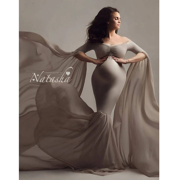 Maternity Chiffon Havfrue Kjole Off Shoulder Drop Ærmer Tilpasset