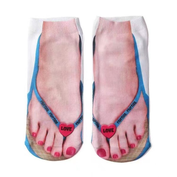 Imitation Sock Sandals 6 Par Random Färger 3d Mönster Tryckt