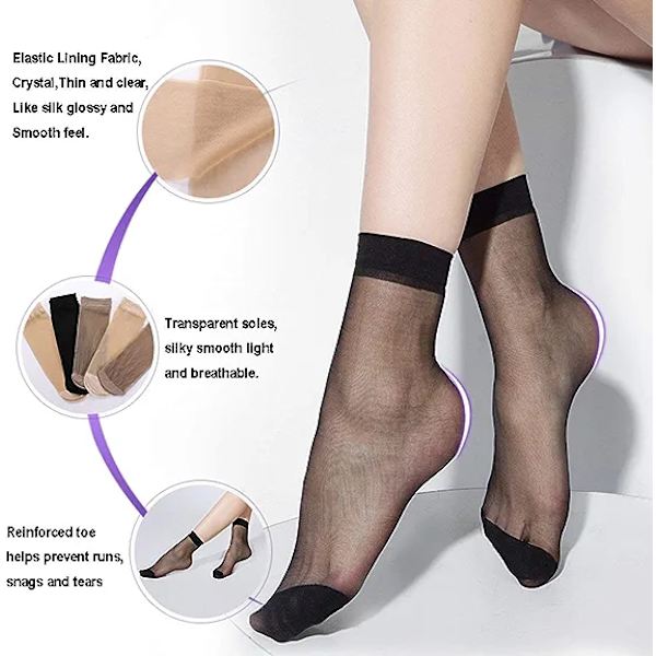 20 par nylon ankelstrømper, bløde krystalstrømper Black