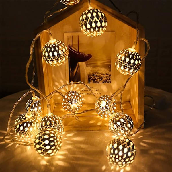 9,8 jalan 30 LED Globe String Lights, Silver Moroccan Party Hanging