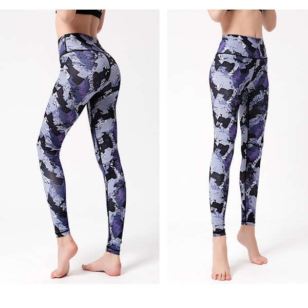 Damer Højtaljede Skinny Trykte Sports Fitness Yoga Bukser-HK280 M