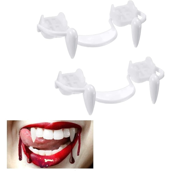 2 Pack Halloween Retractable Vampire Fangs, Reusable Dentures wi