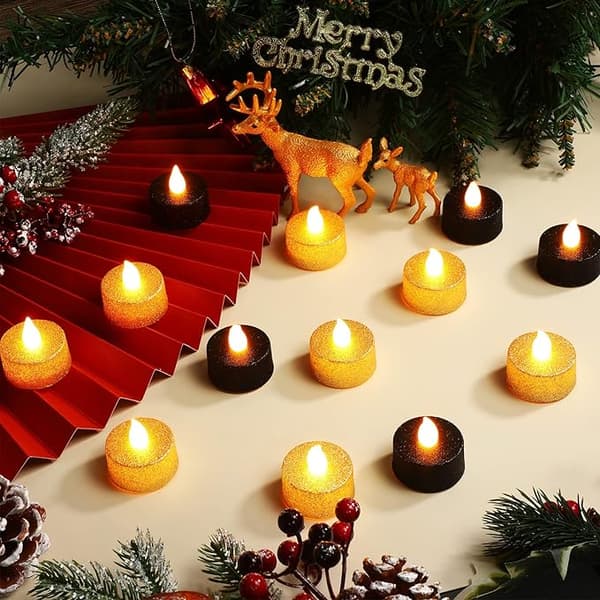 24 stk gull glitter LED telys