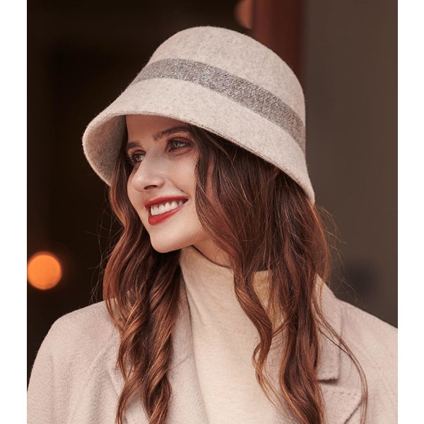 Dame Cloche Hat Bowler Hat 100% Uld Elegant Bucket Derby Hat