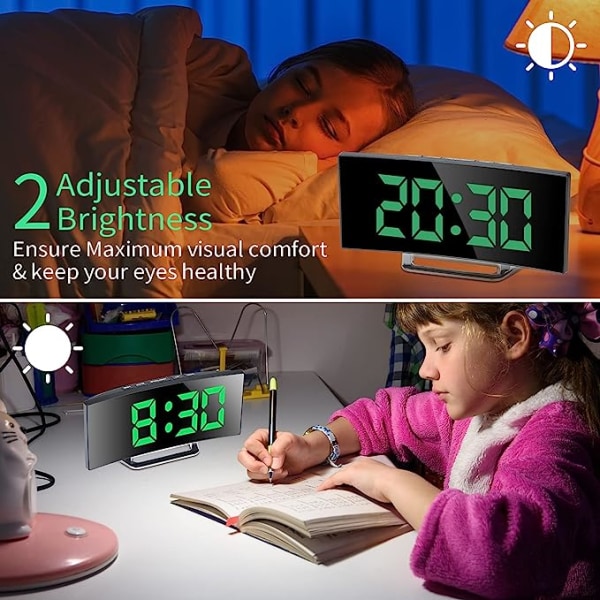 Digital väckarklocka för sovrum, 7'' LED-spegelskärm