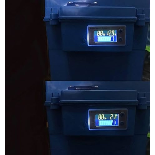 Multifunktionell 10-100V LCD-batterikapacitetsvoltmeter med temperatur