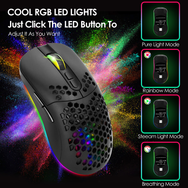Lettvekts spillmus med 3200 DPI, RGB-bakgrunnsbelysning og 7 programmerbare knapper