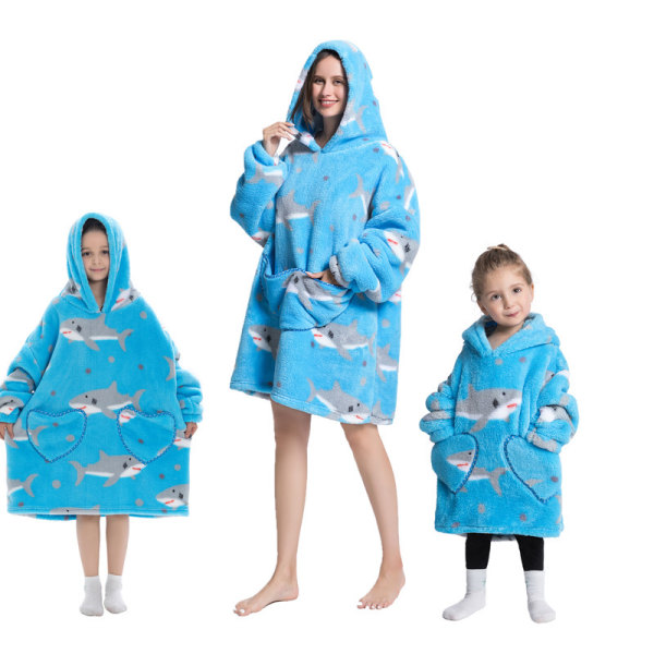 Damer Barn Söt djur flanell thermal hoodie - blå haj Infant