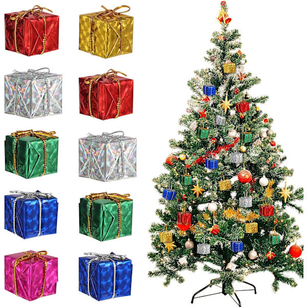 24 st små julklappsaskar i form av julgranskulor, hängande dekorationer