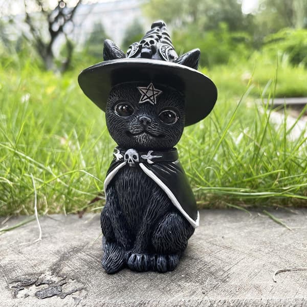 Resin Figur Wizard Figurines Sort Magisk Kat Ornamenter Bord Ar