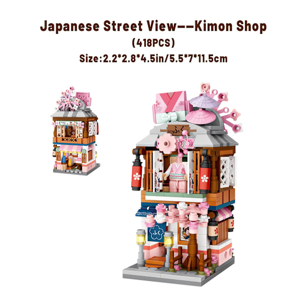 Japanske Gatebutikk-Klosser, Mini DIY Byggeklosser Modell Byggeleke (Kimonobutikk)
