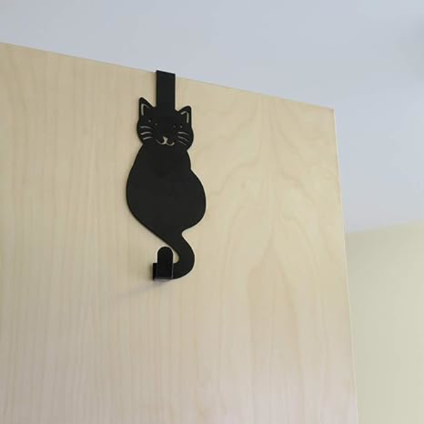 Kattformade dörrkrokar - Svart katt - Handduks-/jackhållare - Håller 10-15 kg - I
