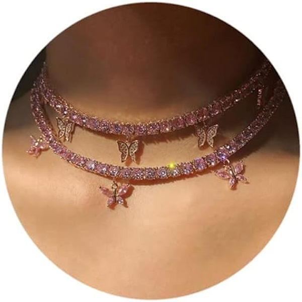 Sommerfugl Choker Halskæde Funklende Krystal Vedhæng Halskæder Rh