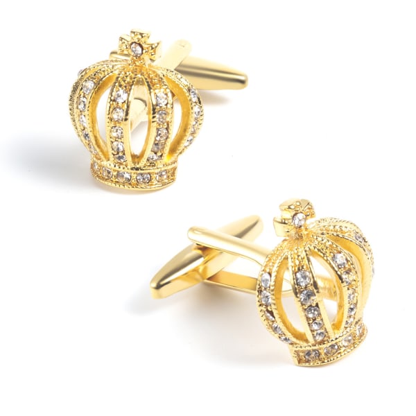 Store diamanter indlagt krone manchetknapper i forgyldt guld