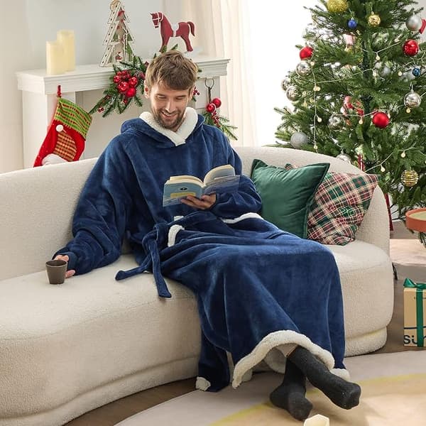 Oversized bærbar teppehettegenser, Sherpa fleece lang genser