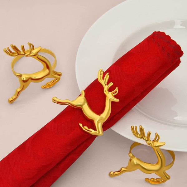 Jul servettringar Set med 12 guld hjort servettringar för Dini