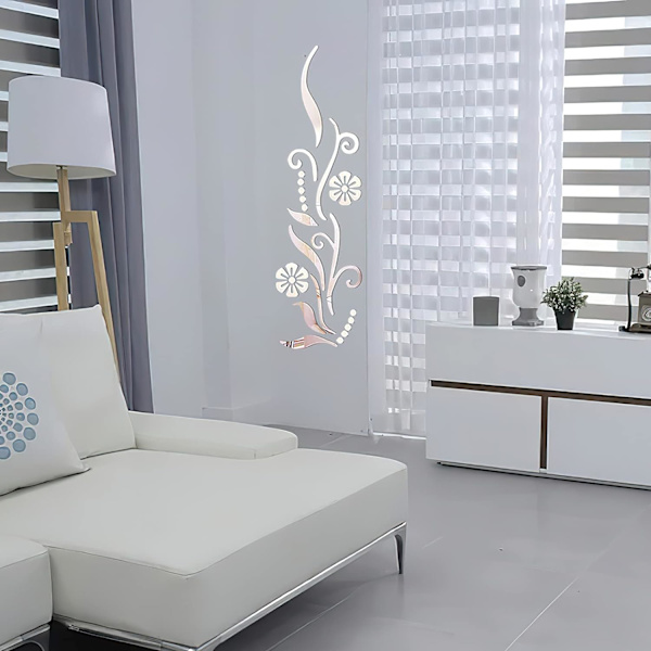 3D Blomsterspejl Vægklistermærke til Soveværelse Stue Sofa Bagd