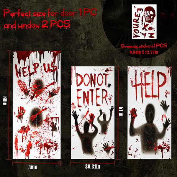 5 ark Halloween-festdekorasjon Vindusdekaler Horror Vegg