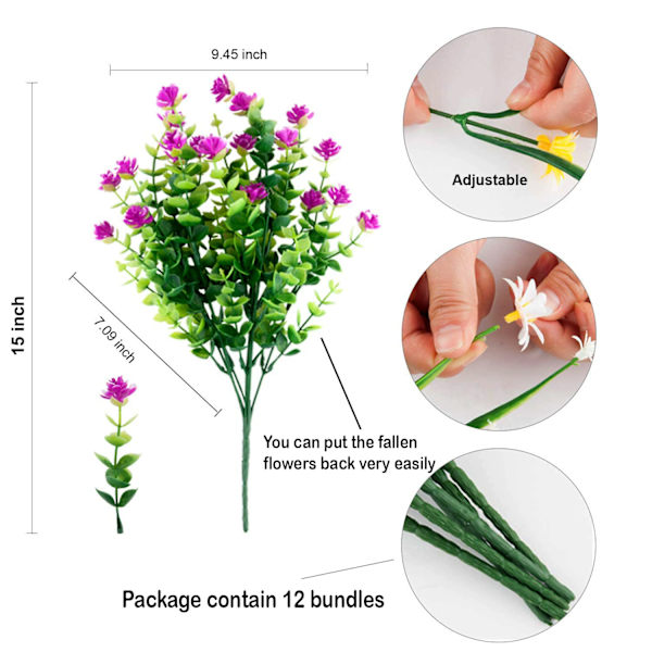 12 stk. Bundt Kunstige Udendørs Planter Kunstige Blomster