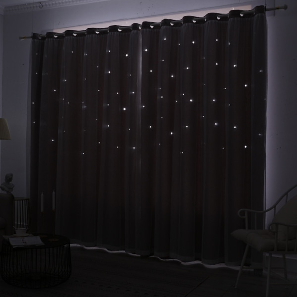 2 dobbeltlags åpen stjerne gardin 1.5*2.7M-beige