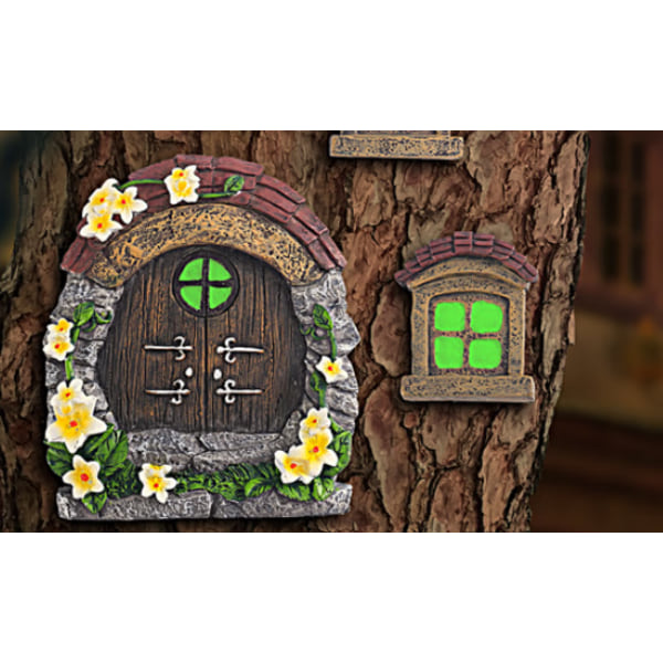 Brun dekoration för trädstam, dekorationshus, dörr