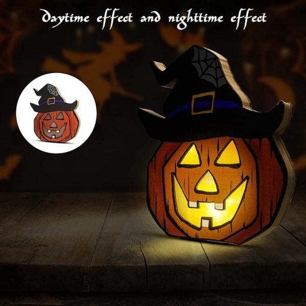 2 stk. Halloween-dekorasjonslys i tre, Halloween-gresskarlys
