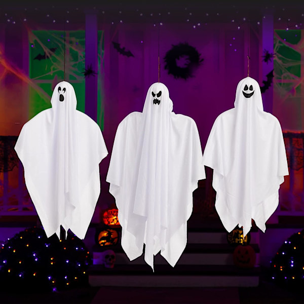 Set med 3 Halloween-skräck hängande lysande spöke dörrspöke