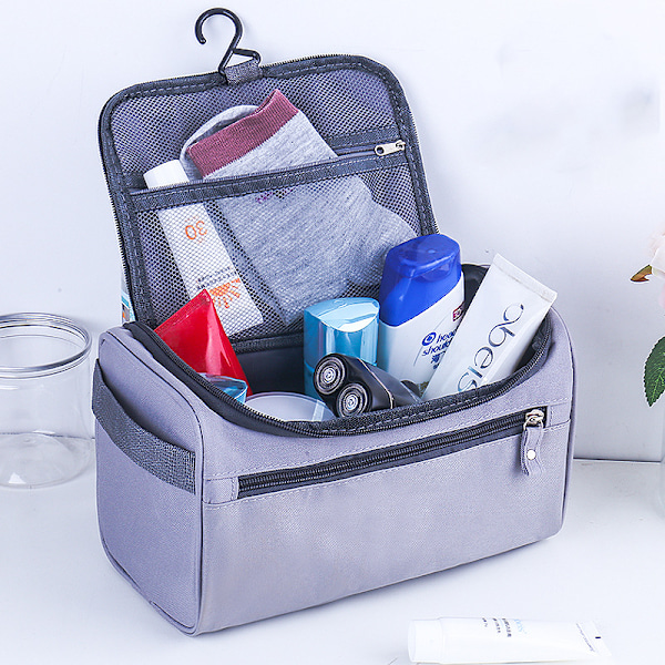 Hängande Toalettsakväska för Resor, Dopp Kit Rakväska för Män, Kosmetisk Sminkorganisatör för Kvinnor - Grå