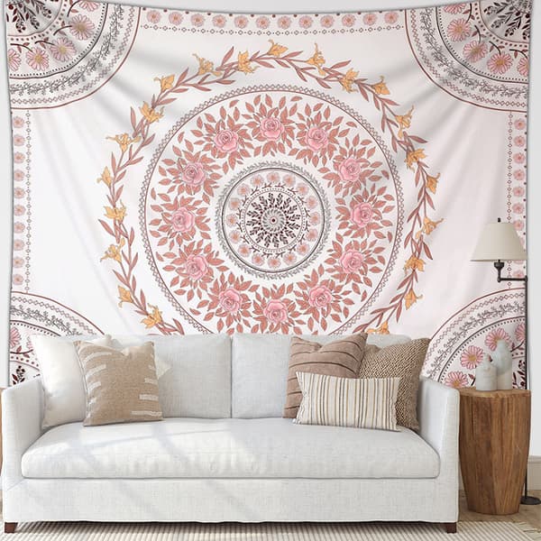 Mandala estetisk gobeläng, Boho gobeläng väggbonad, Rose Flo